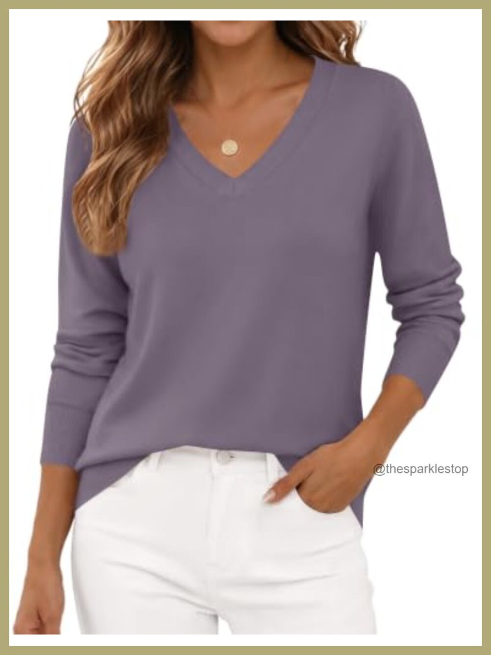 AKEWEI Women's V Neck Long Sleeve Sweater Pullover Lightweight Knit